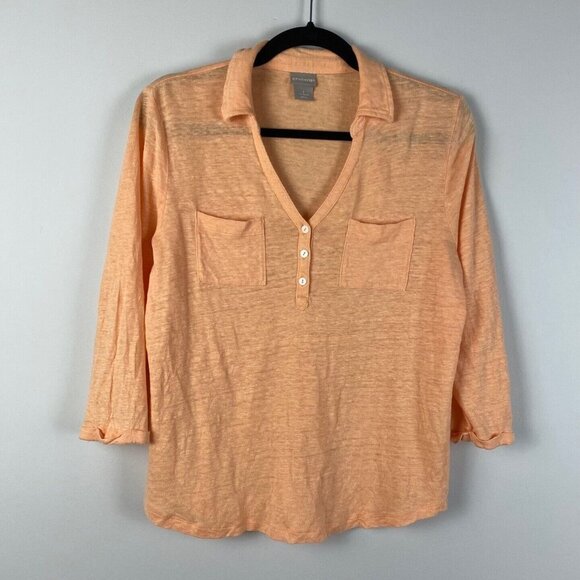 Chicos Linen Pocket Top Womens 1 US Medium Orange Henley Pullover Knit Shirt - Picture 1 of 10